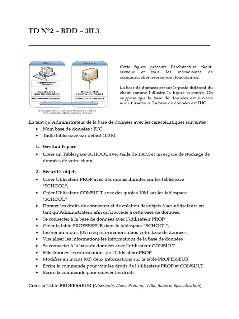 Gestion des utilisateurs et tablespaces BDD | PDF | Bases de données ...