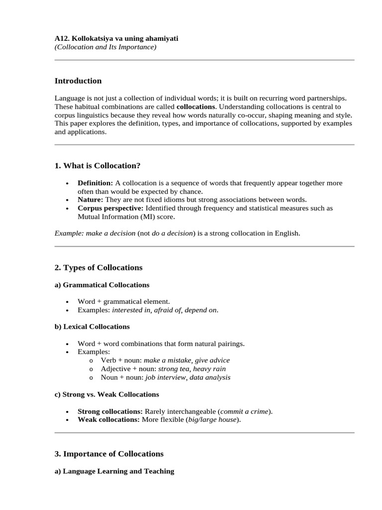 Understanding Collocations and Their Importance | PDF | Word | Linguistics