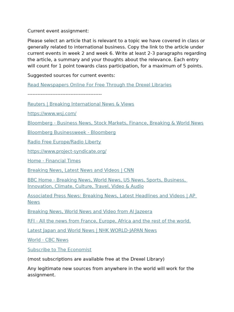 Current Events Assignment Guidelines | PDF