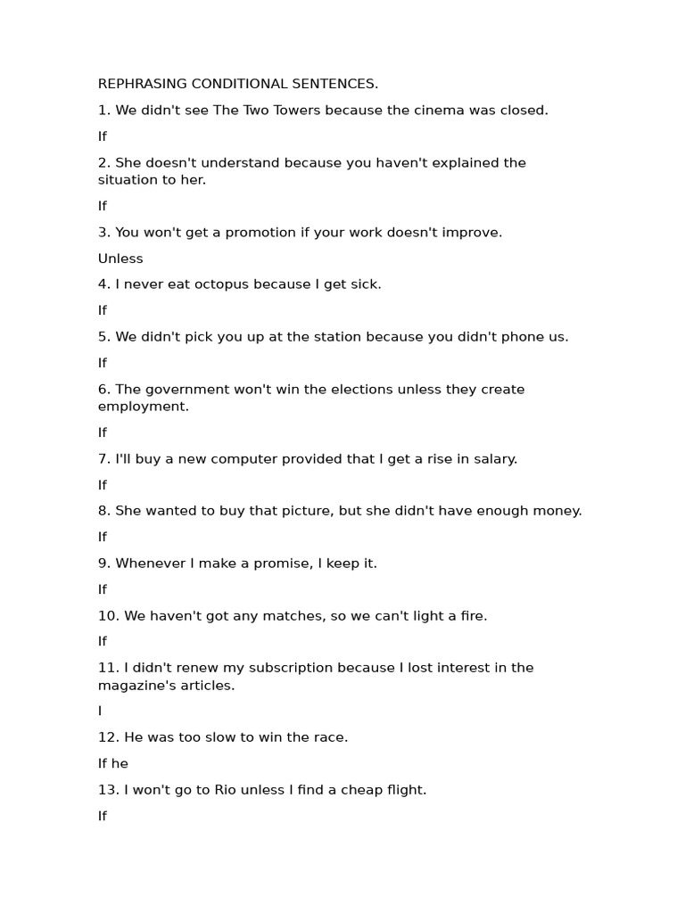 Rephrasing Conditional Sentences Guide | PDF