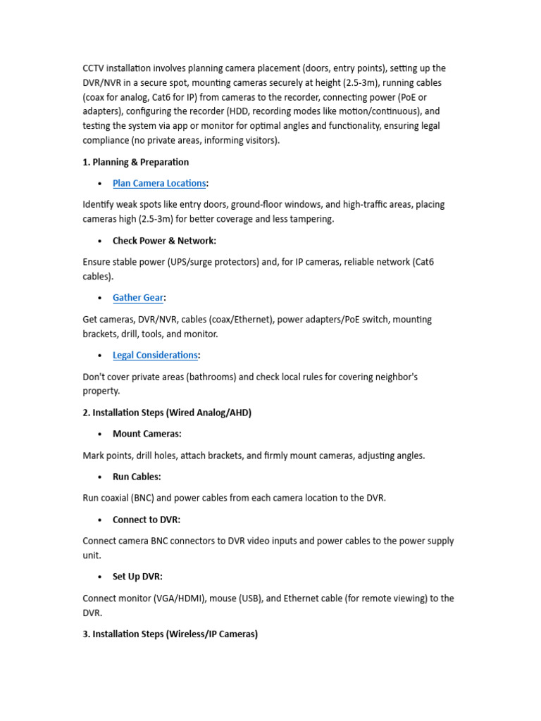CCTV Installation Guide: Steps & Tips | PDF