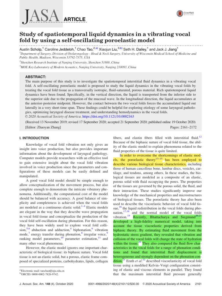 Spatiotemporal Dynamics in Vocal Folds | PDF | Waves | Elasticity (Physics)
