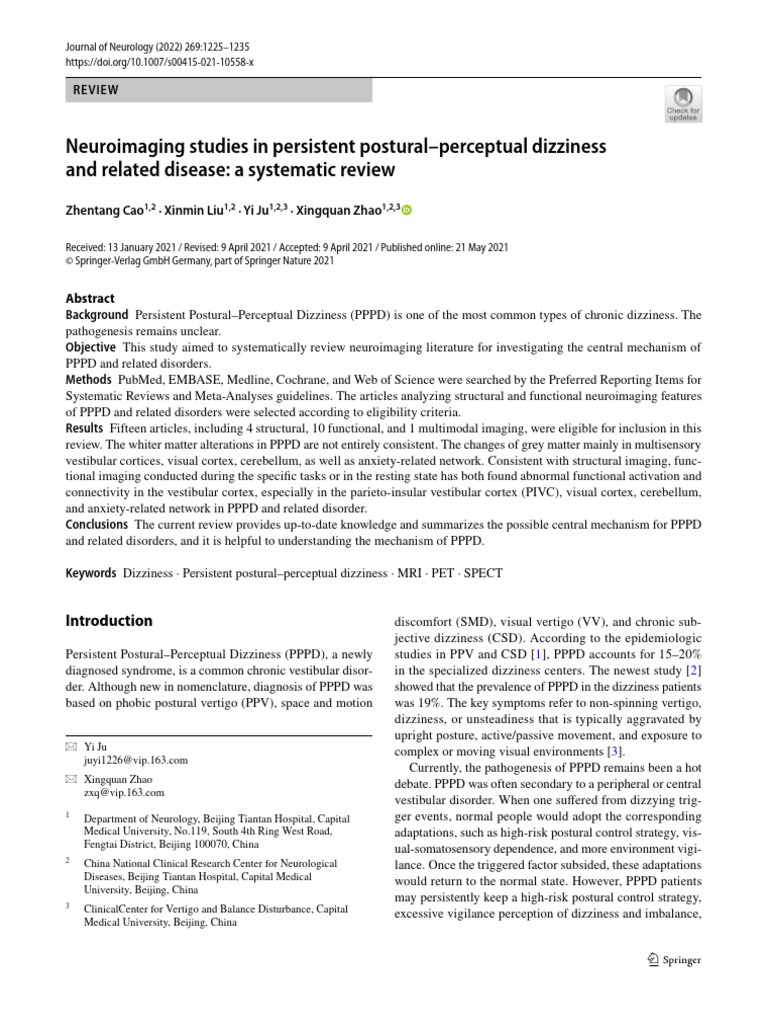 Neuroimaging in Persistent Dizziness | PDF | Cerebellum | Insular Cortex