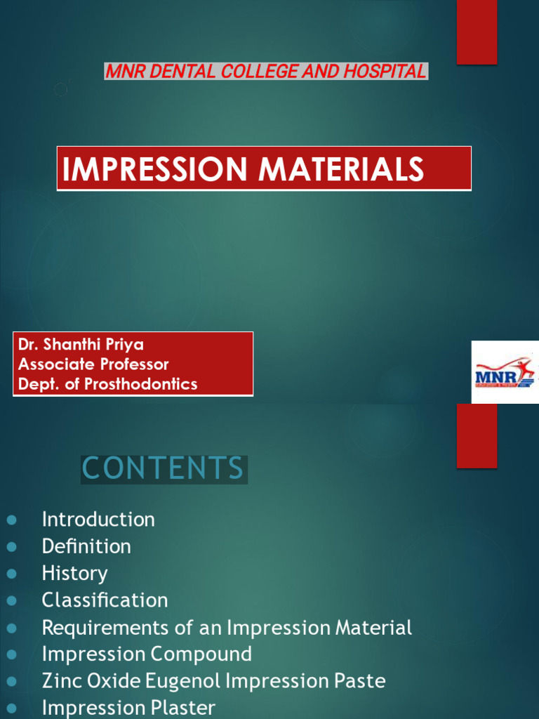 Overview of Impression Materials in Dentistry | PDF | Wax | Resin