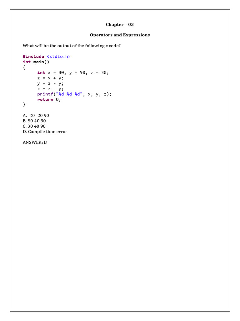 C Programming Output Questions and Answers | PDF | Integer (Computer ...