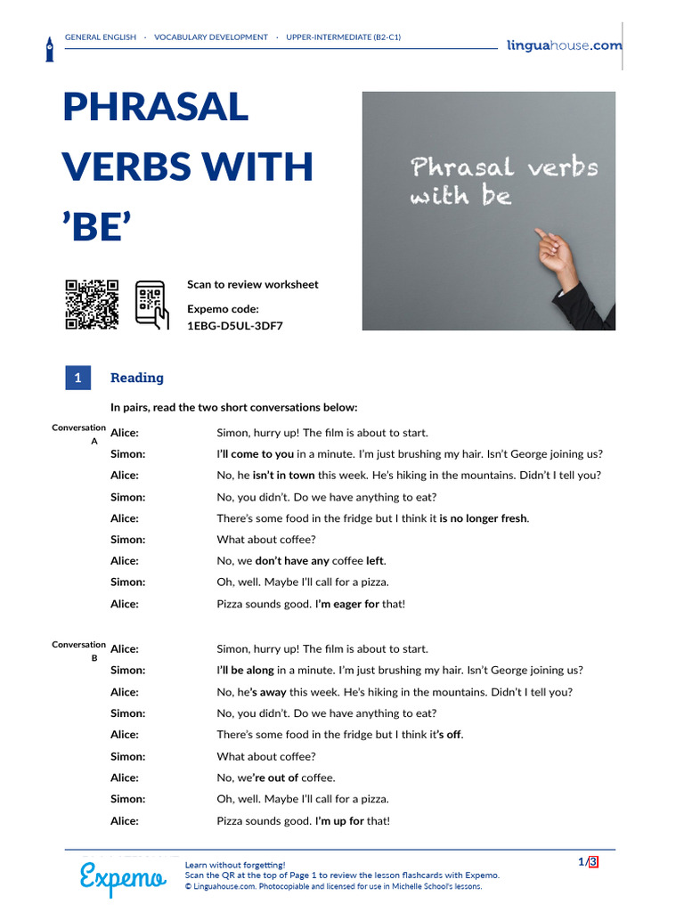 Phrasal Verbs With Be B2 C1 | PDF | Learning | Linguistics