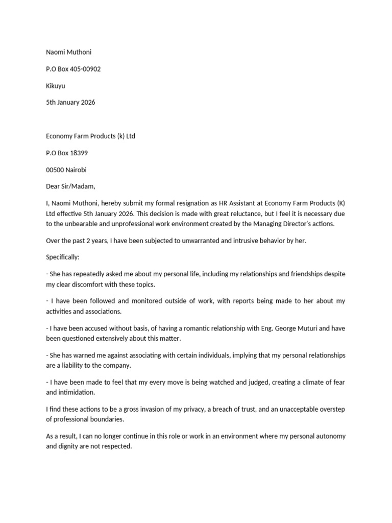 Resignation Letter Due to Unprofessional Conduct | PDF