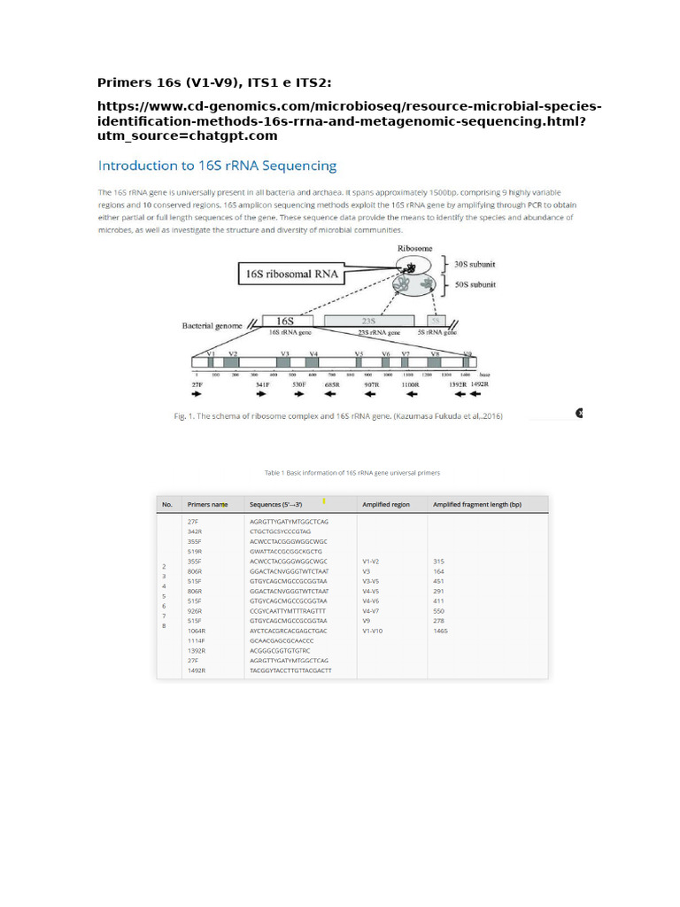 16S and ITS Primers for Microbial Sequencing | PDF | 16 S Ribosomal Rna ...