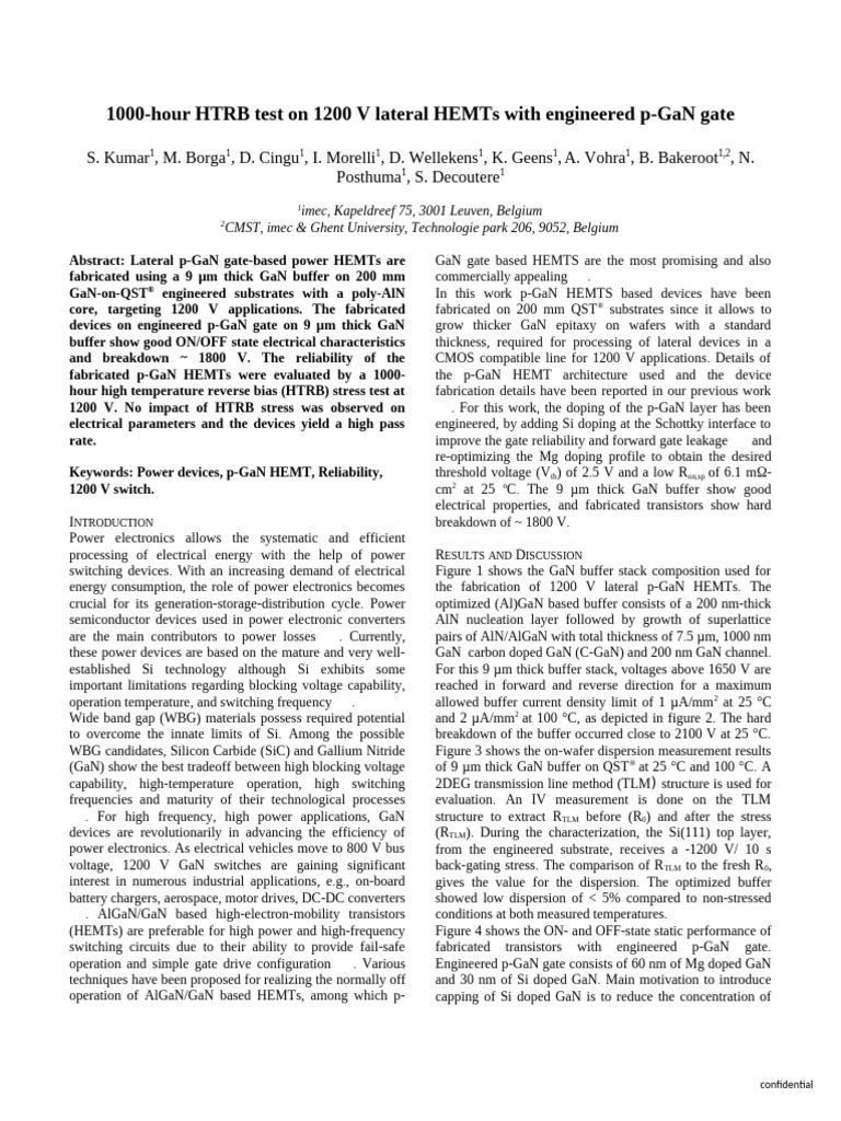 1000-Hour HTRB Test on 1200V p-GaN HEMTs | PDF | Semiconductors ...