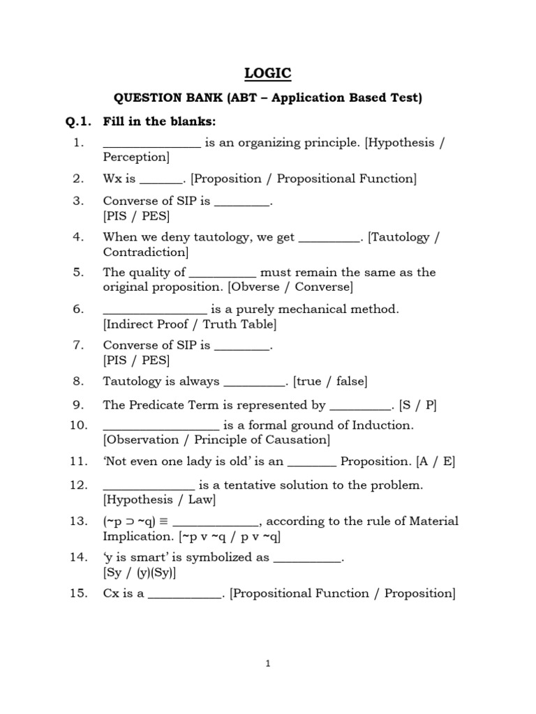 Logic Question Bank for ABT Exam | PDF | Deductive Reasoning | Inference