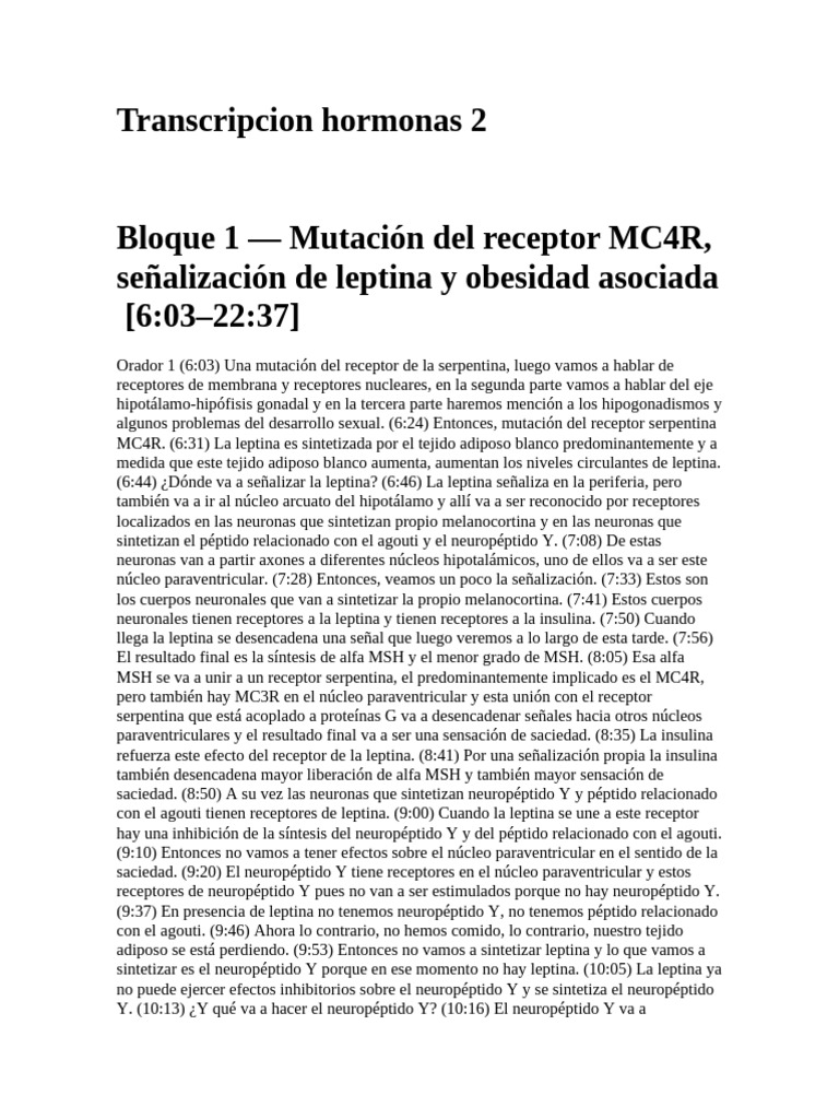 Transcripcion Hormonas 2 | PDF | Receptor (Bioquímica) | Leptina