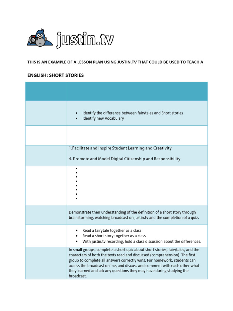 10th Grade English Lesson Plan: Short Stories | PDF