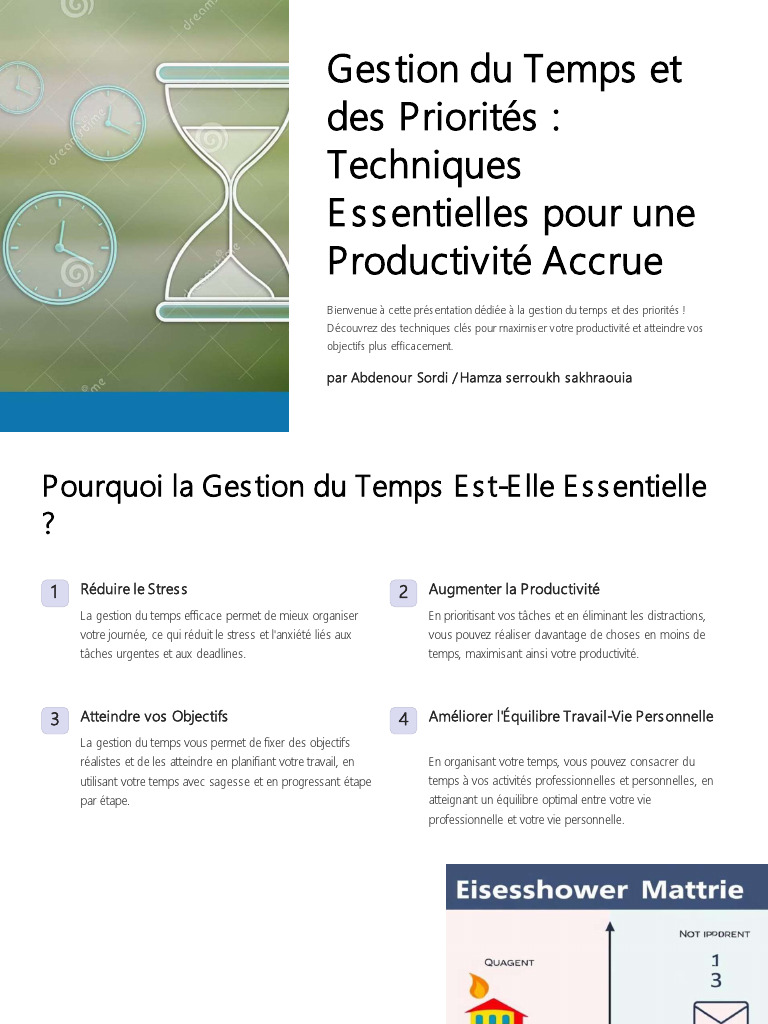 Techniques de Gestion du Temps Efficaces | PDF | Gestion du temps ...