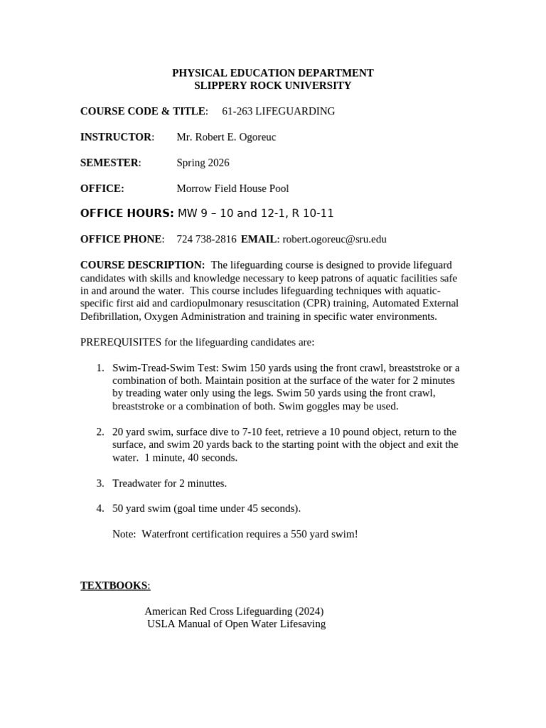 Lifeguarding Course at Slippery Rock University | PDF | Title Ix ...