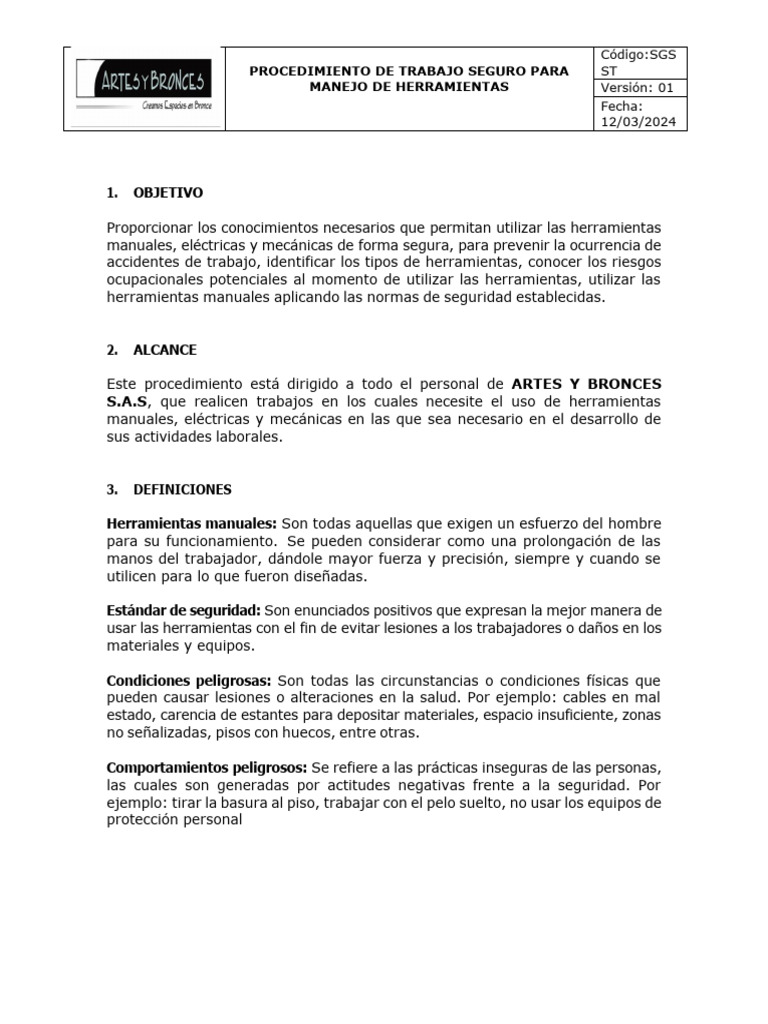 Procedimiento Seguro para Herramientas | PDF | Tornillo | Herramientas
