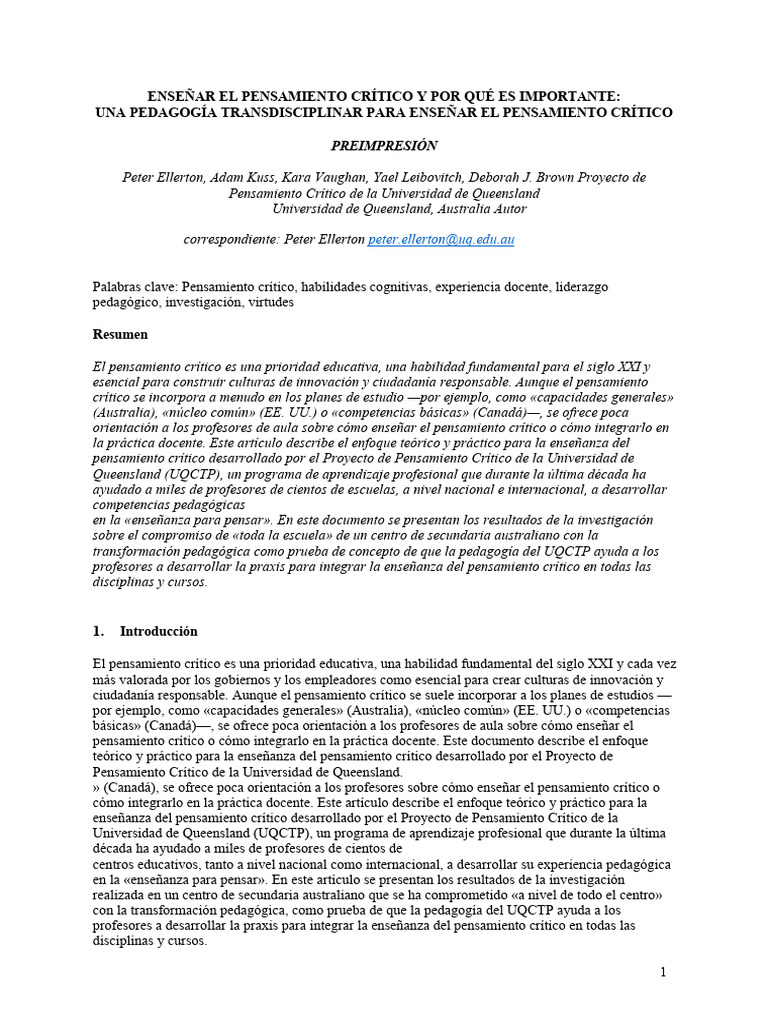 Enseñanza del Pensamiento Crítico Efectiva | PDF | Pensamiento | Enseñando