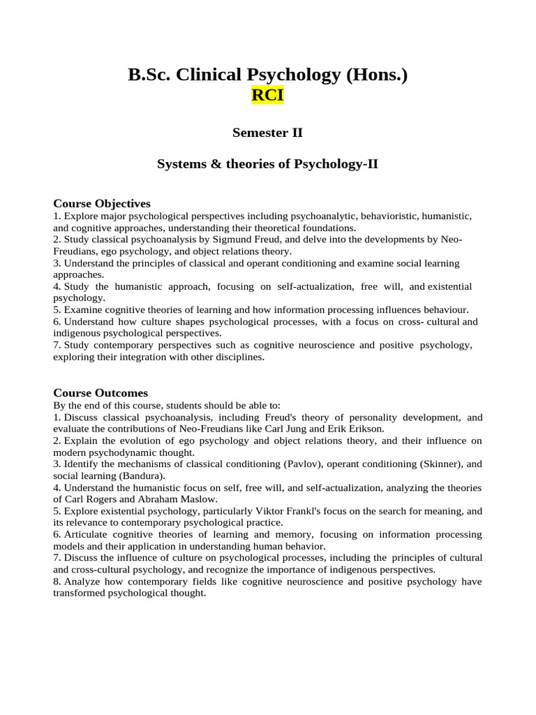 Systems & Theories of Psychology II | PDF | Psychology | Humanistic ...