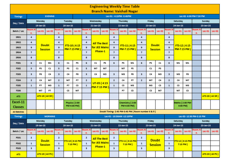 JEE Mains Class Schedule & Timings | PDF