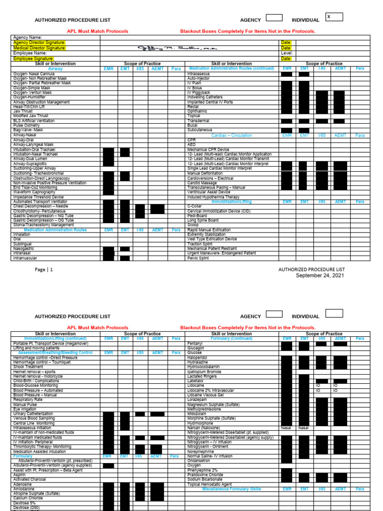 Authorized Medical Procedure List | PDF | Emergency Medical Technician ...