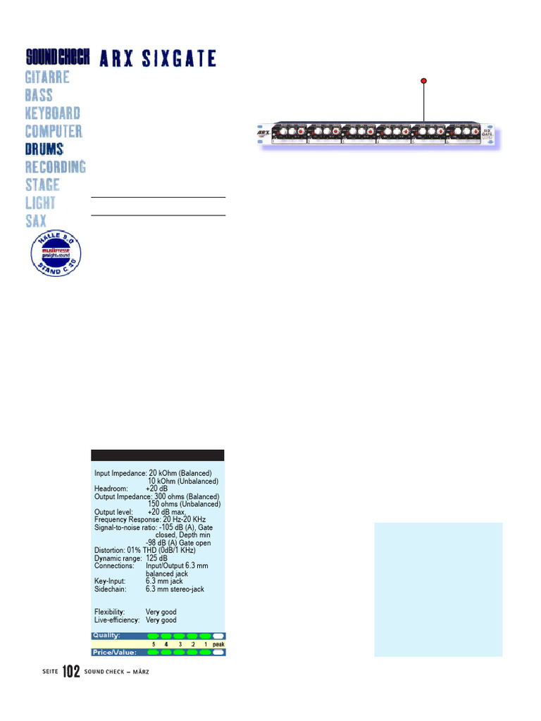 ARX Sixgate: Professional 6-Channel Noise Gate | PDF | Equalization ...