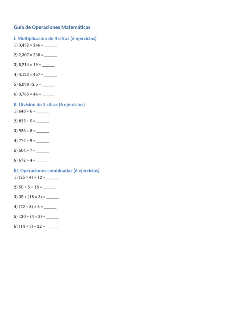 Ejercicios de Operaciones Matemáticas | PDF
