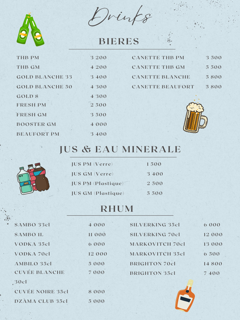 Comprehensive Drink Menu Options | PDF