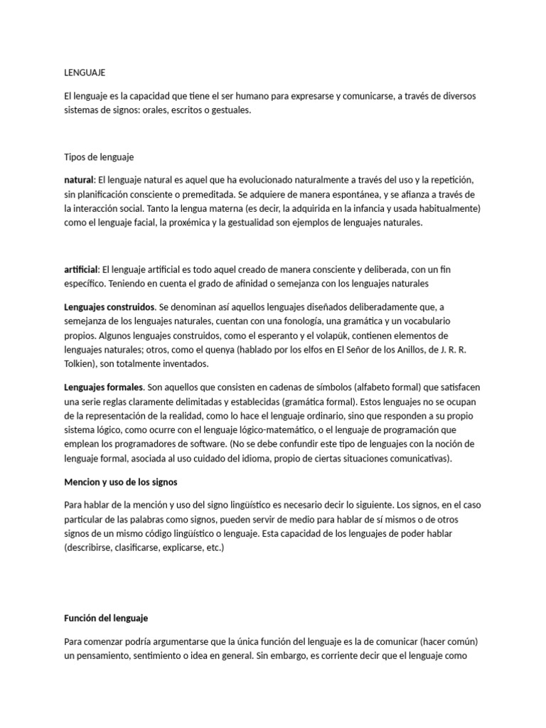 Tipos y Funciones del Lenguaje Humano | PDF | Proposición | Pensamiento