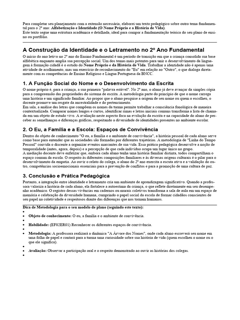 Identidade e Letramento no 2º Ano | PDF | Pedagogia | Família