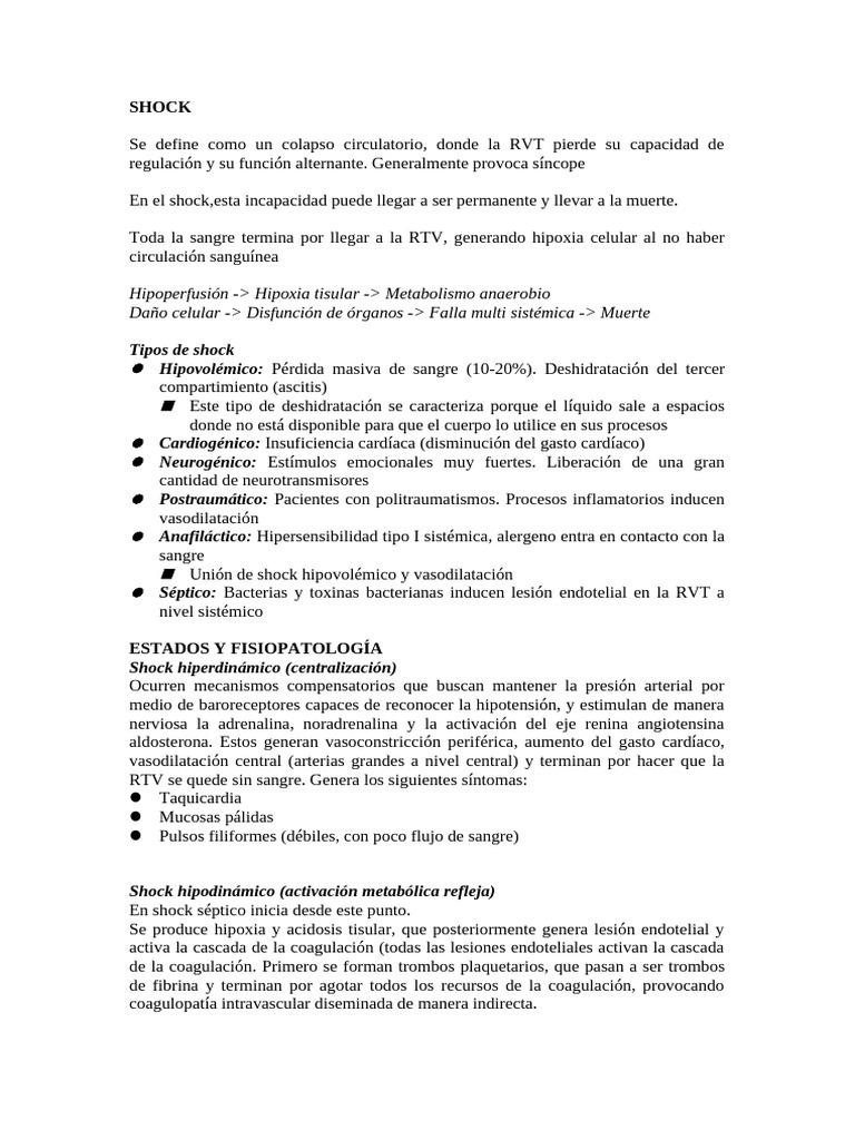 Tipos y Fisiopatología del Shock | PDF | Choque (circulatorio ...