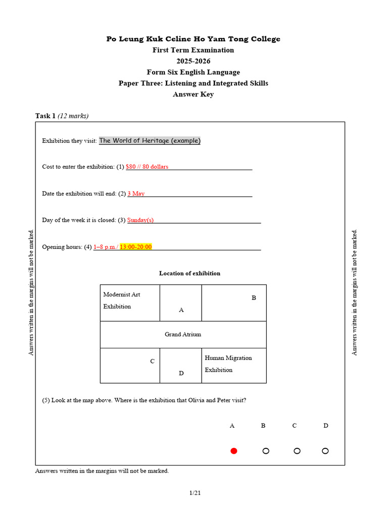 English Listening Exam Answer Key 2025-26 | PDF | Word | Grammar