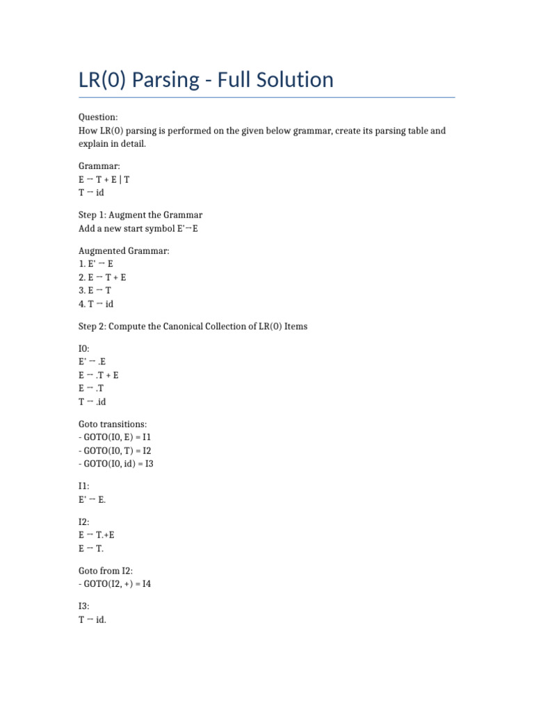 LR(0) Parsing Table and Process Guide | PDF