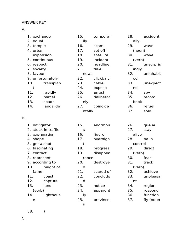 Vocabulary and Reading Exercises Answer Key | PDF | Chess Openings | Chess