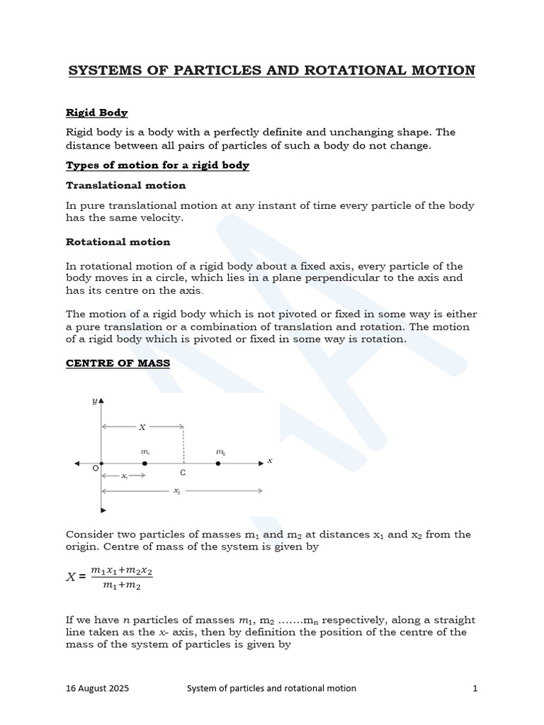 Notes System of Particles and Rotational Motion 25 - 26 | PDF ...
