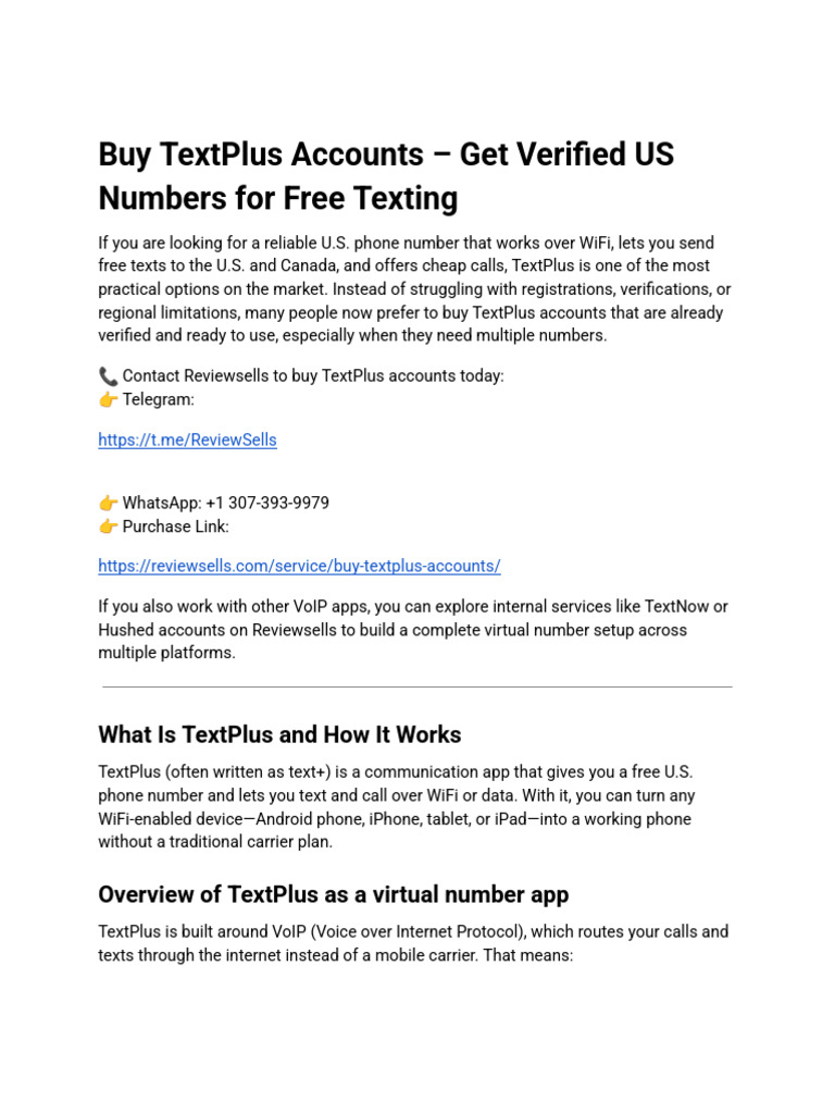 Buy TextPlus Accounts – Get Verified US Numbers for Free Texting | PDF ...