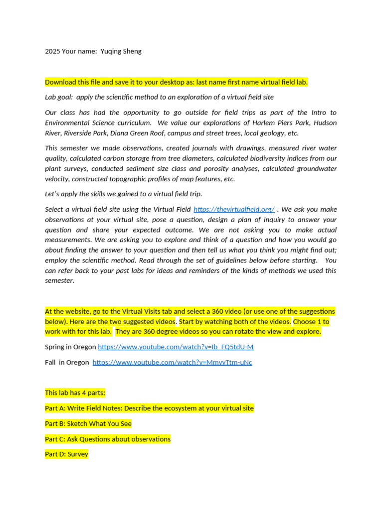 Virtual Field lab | PDF | Leaf | Photosynthesis