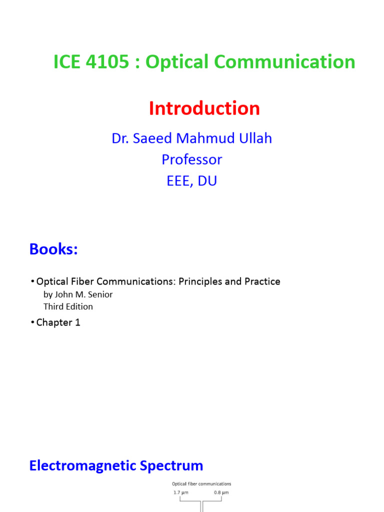 Lec 1 | PDF | Optical Fiber | Fiber Optic Communication