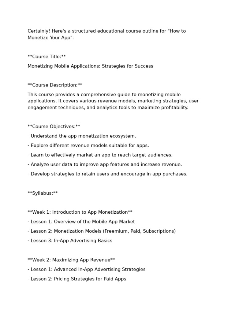 App Monetization Strategies Course | PDF | Mobile App | Analytics