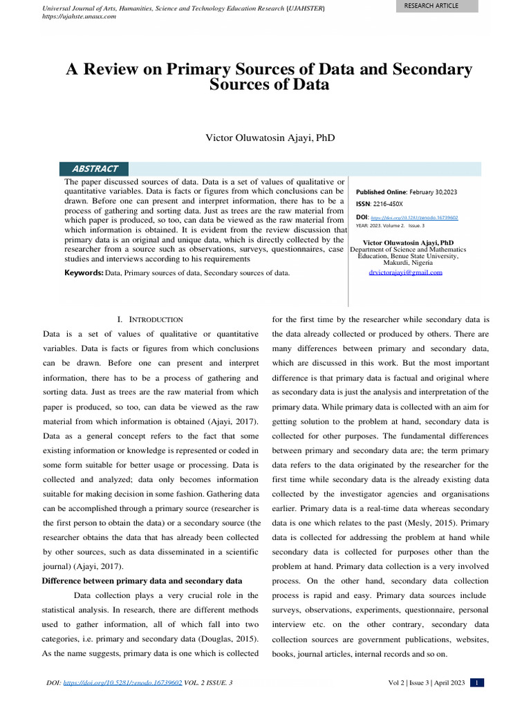 Primary vs. Secondary Data Sources | PDF