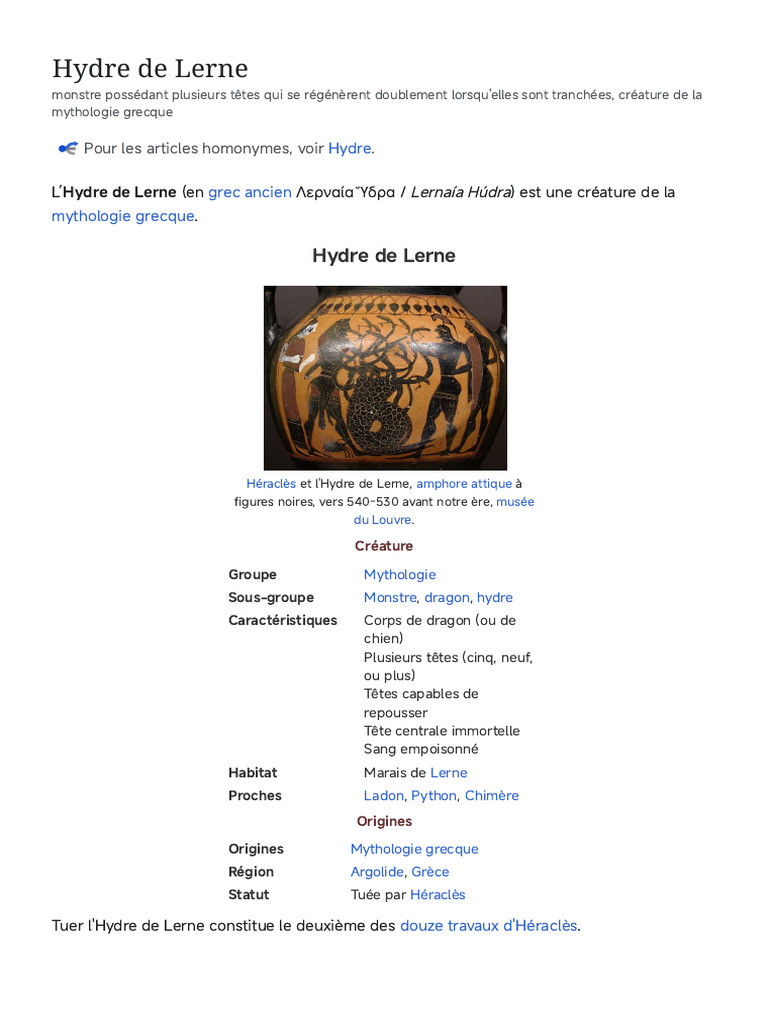 Mythologie : L'Hydre de Lerne expliquée | PDF | Mythologie grecque ...