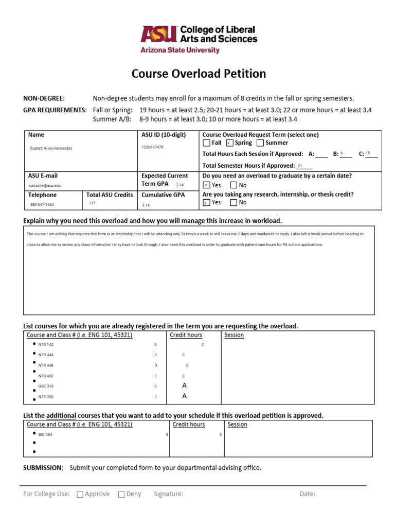 Course Overload Petition Guidelines | PDF | Course Credit | Students
