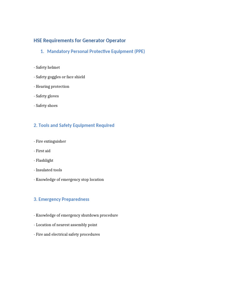 Generator HSE Operator Checklist | PDF