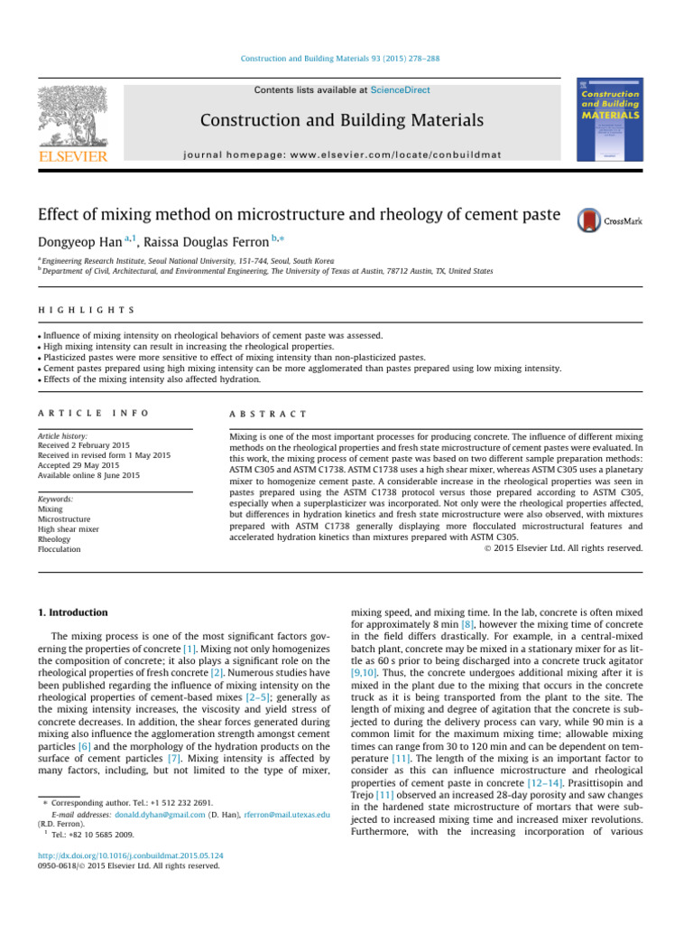 Mixing Method Effects on Cement Paste Rheology | PDF | Rheology | Concrete