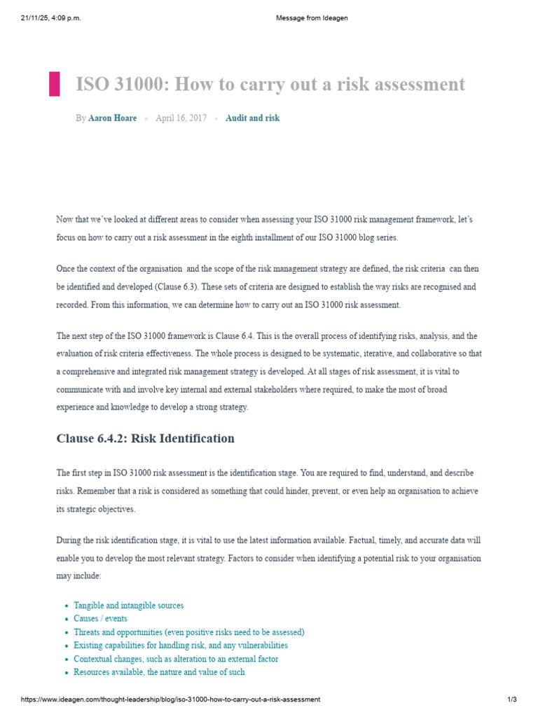 ISO 31000 Risk Assessment Guide | PDF | Risk | Risk Management