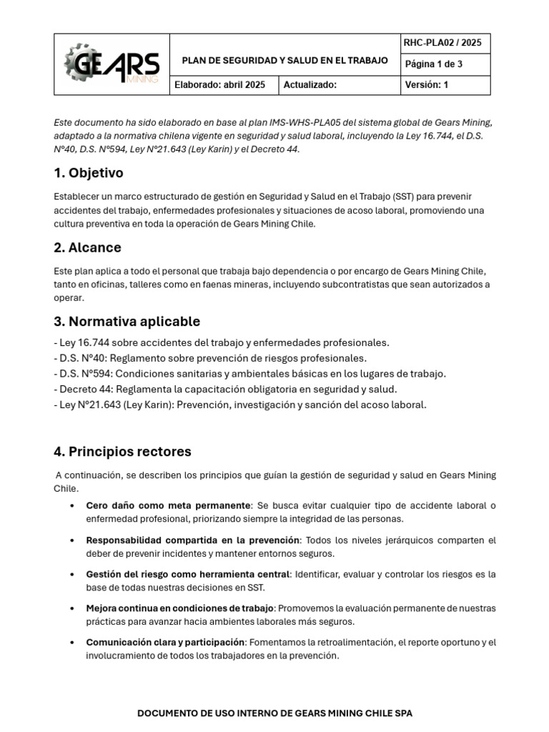 Plan de Seguridad y Salud Laboral 2025 | PDF | Seguridad y salud ...