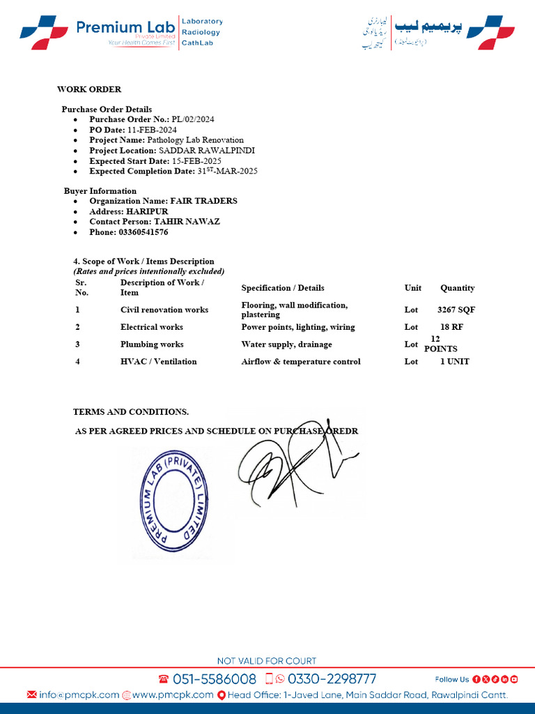Pathology Lab Renovation Work Order | PDF