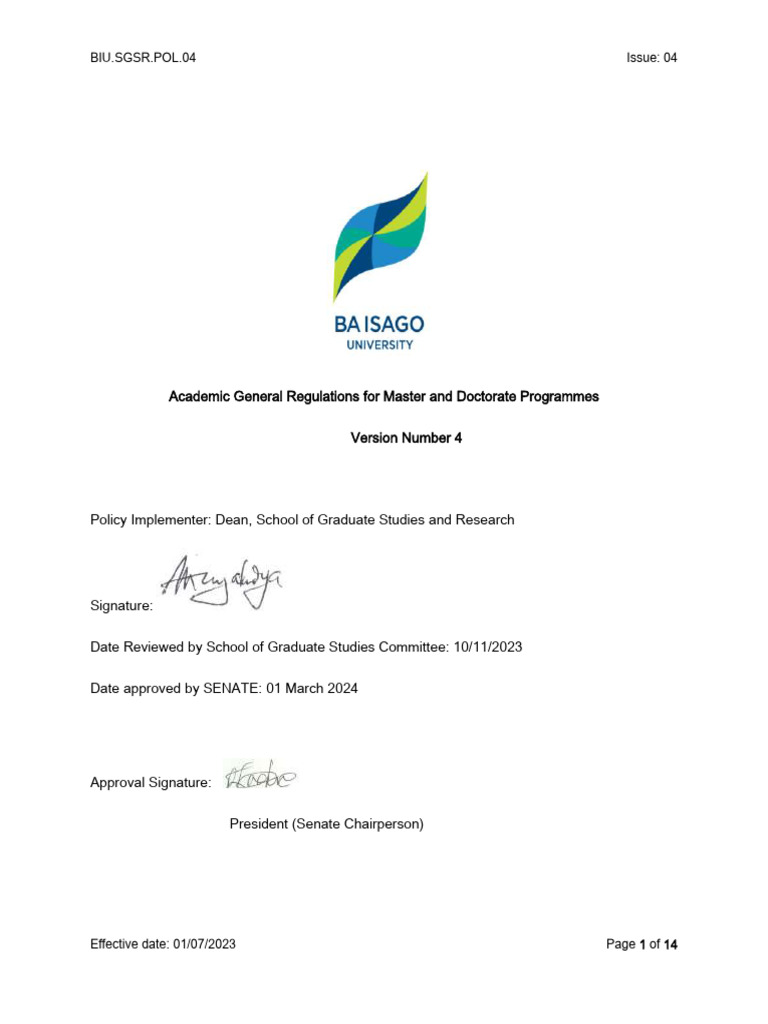 Graduate Regulations for Master's & Doctorate | PDF | Thesis | Academic ...