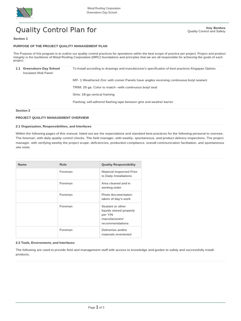 Quality Management Plan for Greensboro School | PDF | Quality Assurance ...