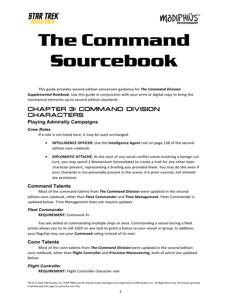 Command Division Sourcebook Guide | PDF | Vulcan (Star Trek) | Star Trek