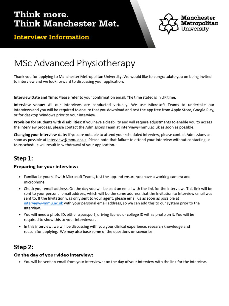 MSc Advanced Physiotherapy Interview Guide | PDF | Application Software ...