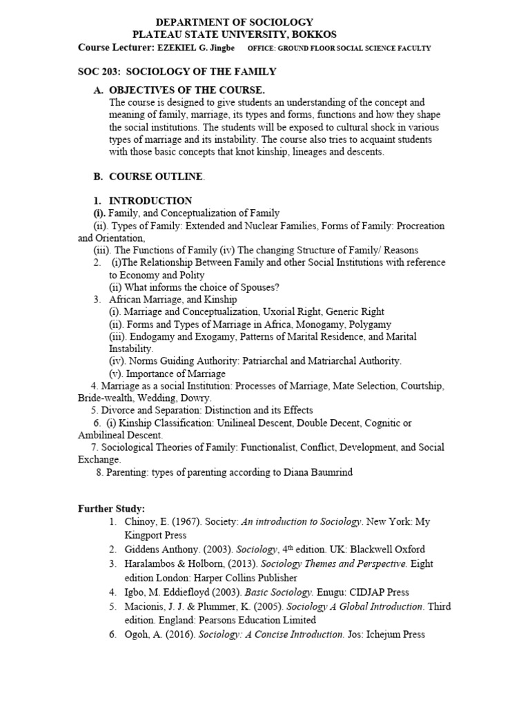 Sociology of the Family Course Overview | PDF | Kinship | Parenting